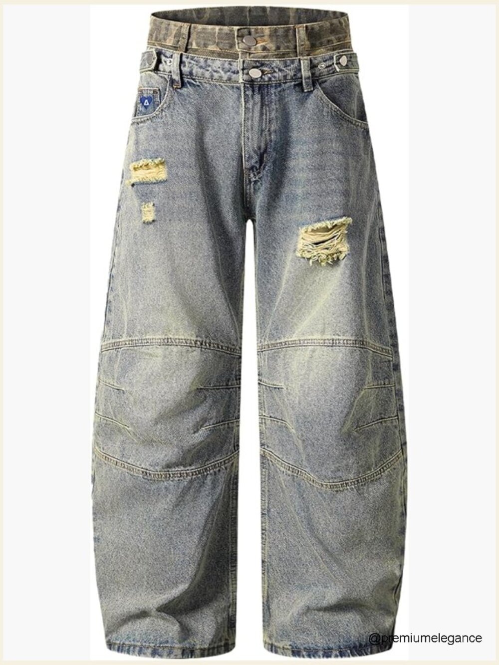 Baggy Wide Leg Double Waist Camo Jeans Retro Washed High Waisted Denim Pants